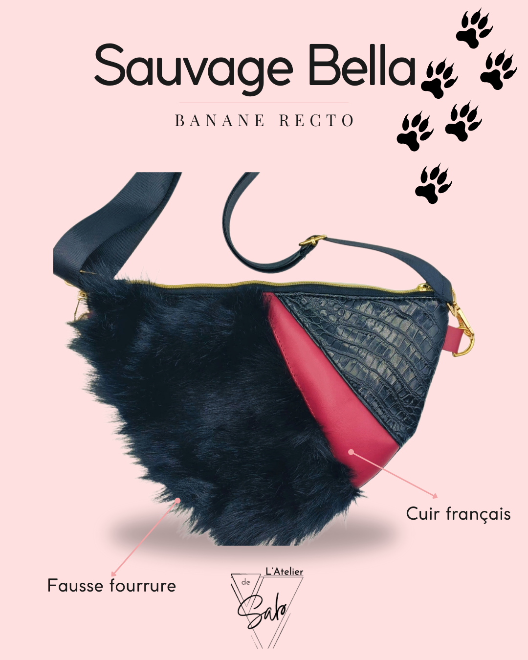 Banane grande taille en fausse fourrure noire